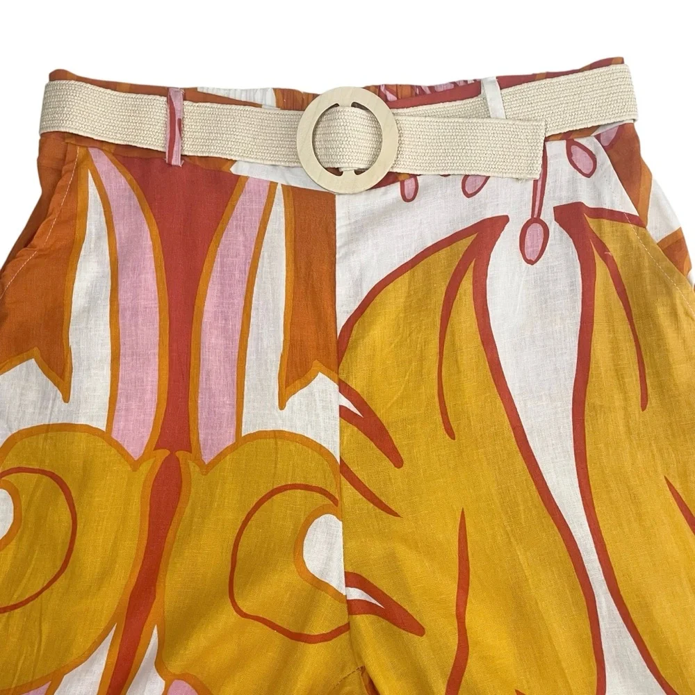 Rachel Zoe Tropical Print Linen Rayon Wide Leg Pants with Belt XL - Picture 5 of 11